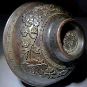 合金铜年年有余铜碗铜花开富贵碗器型厚重品相完美