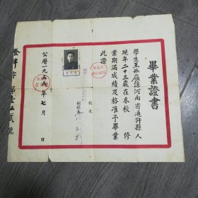 1955年河南省开封第一师范学校毕业证书