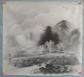 【990】 民国时期  山水风景图，绢本，绢片，尺寸55✘51