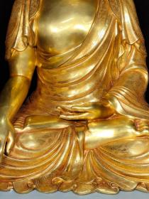 收藏级珍品紫铜全鎏真金手工錾刻释迦摩尼佛祖供像高105厘米 宽76厘米 ，重约300斤。