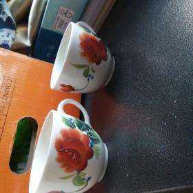 茶杯 一枝花玫瑰 一对