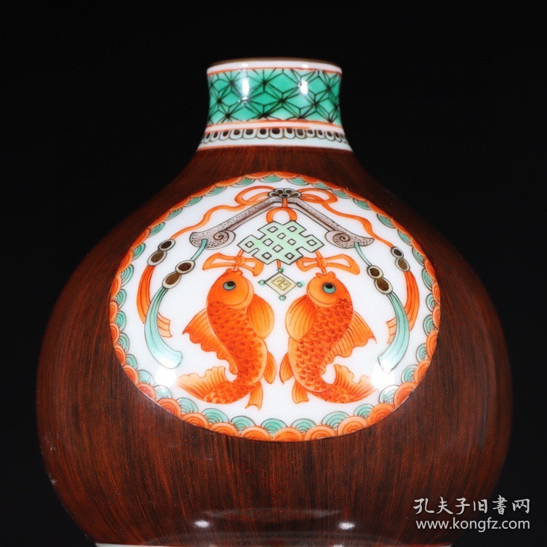 旧藏清代乾隆五彩木纹釉葫芦瓶高34.5cm.宽20.5cm