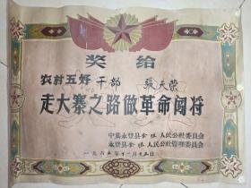 1965年奖给【农村五好干部张某某，走大寨之路做革命闯将】