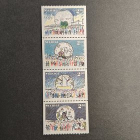 S412瑞典邮票1989年体育文化中心 儿童画 雕刻版外国邮票 新 4全