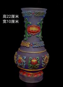 珍藏琉璃花瓶（蓝荷花），包浆均匀自然，手感温润，成色如图，重量2.44公斤