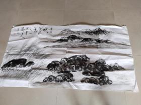 潘瑛琪，六尺横批山水画