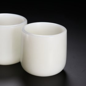 清 和田玉籽料玉杯一对