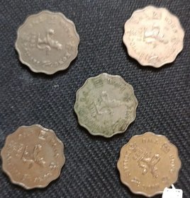 硬币收藏，港币1985年1枚，1986年1枚，1988年2枚，1989年1枚，多边的2元，5枚一起。保真包老