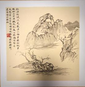 国画山水卡纸纯手绘