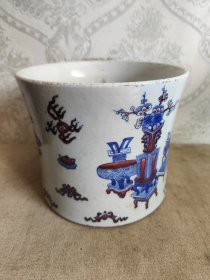 六字款青花釉里红大笔筒 尺寸大 包浆好完整