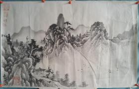 【561】袁岳，山水楼阁图，纸本镜心，尺寸80✘50.5。