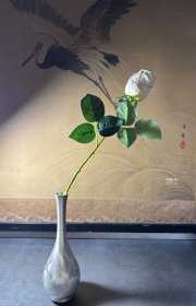 日本制茶道、花道用具：镀银合金鹤颈瓶