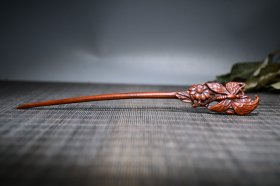 旧藏精品黄杨木精工雕刻 蝴蝶簪子 收藏送礼佳品