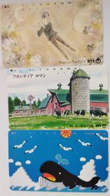 日本电话卡～动物/绘画/卡通人物风景专题~ 奶牛，鲸鱼，海鸥，牧场（过期废卡，收藏用）