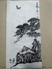 手绘国画月夜