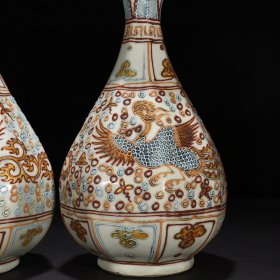 元沥粉描金凤纹八方玉壶春瓶 33*19厘米