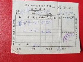 1966年国营洋泾蔬菜交易市场成交清单（1枚）