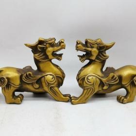 铜开运旺财貔貅一对，品相如图