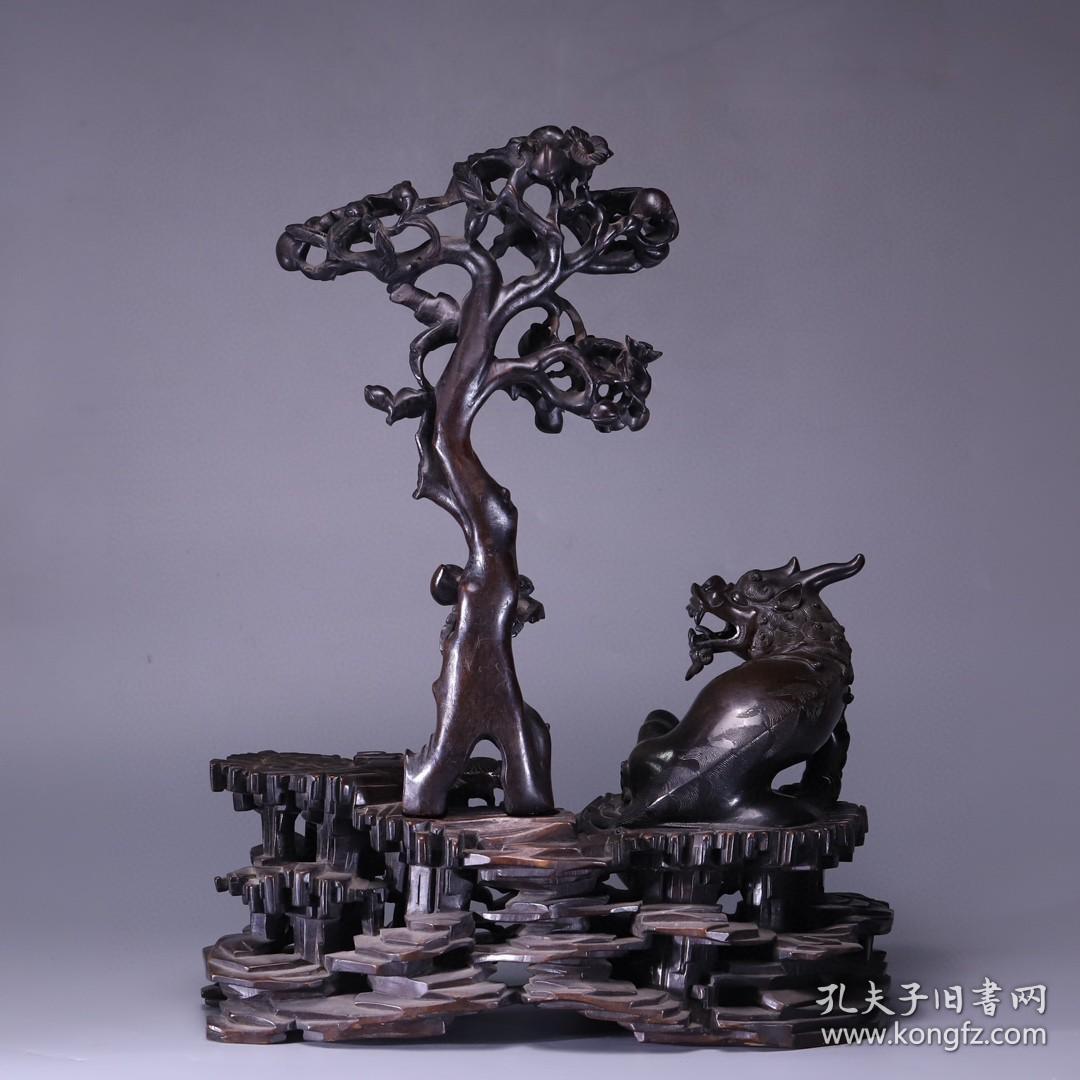 晚清 紫檀铜瑞兽摆件尺寸：高45*43*19cm，整体重：5.55千克