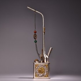 珍品旧藏纯铜全铜白铜鎏金福字水烟袋 工艺精湛 款式精美礼