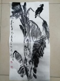 手绘国画芭蕉八哥