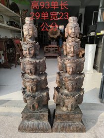 旧藏珍品，金丝楠木佛塔一对。开脸端庄大气，身上精雕细琢，包浆醇厚自然，尺寸如图