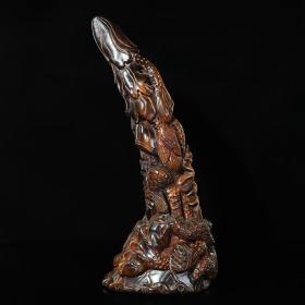 牛角镂空雕刻莲花尖摆件，长12.8厘米宽9.5厘米高29厘米，重742克