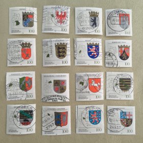 B804德国邮票1992/93/94年州徽志 纪念邮票 信销 3组 16全 部分票不平，随机发