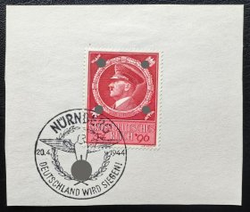 2-279#，德国1944年剪片，贴希55岁生日。销纪念戳。人物肖像，二战集邮。