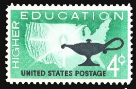 美国邮票 1962年  高等教育法案百年  地图  灯  1全新