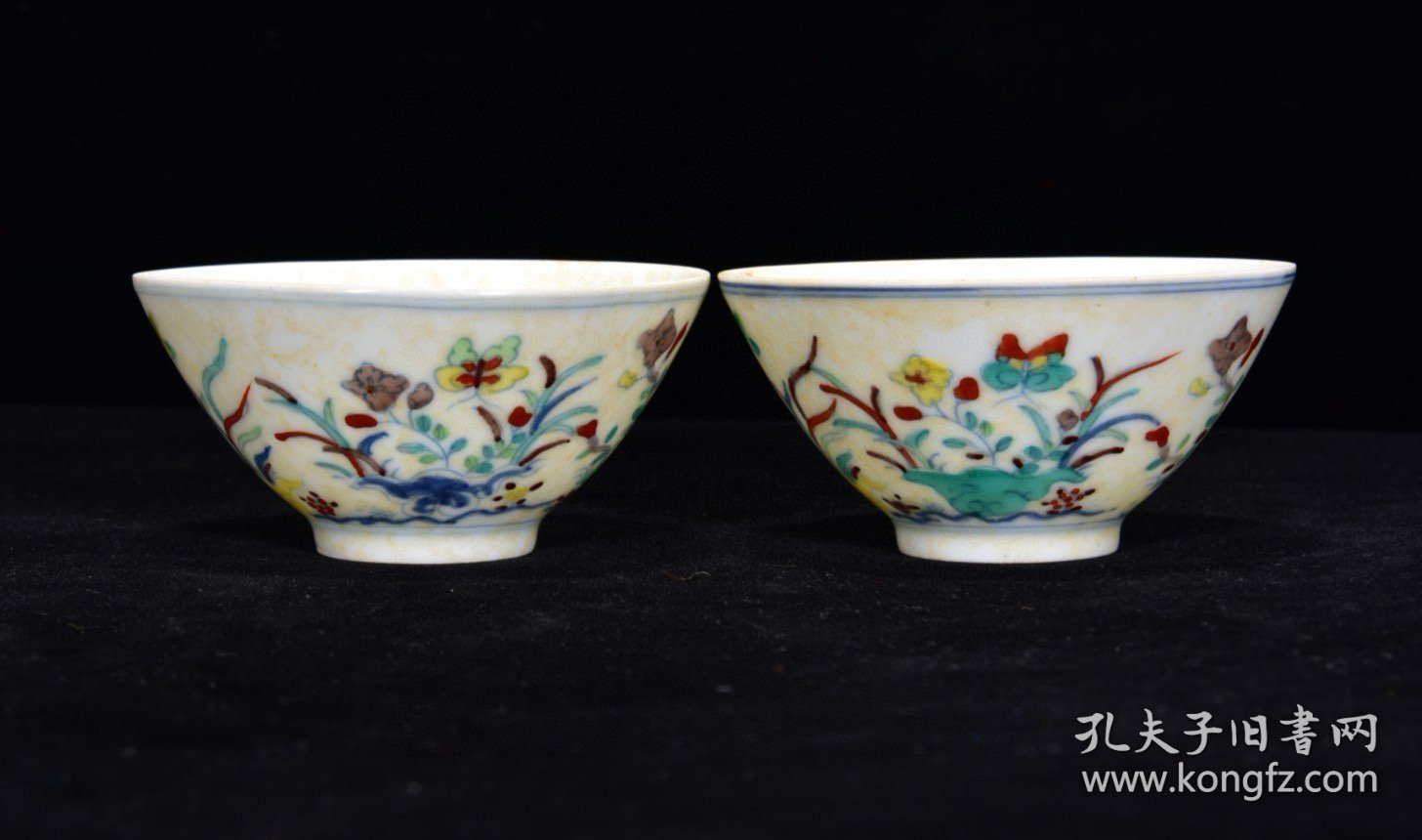 明成化斗彩蝶恋花纹斗笠碗4.5*9厘米