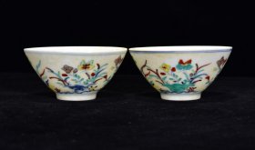 明成化斗彩蝶恋花纹斗笠碗4.5*9厘米