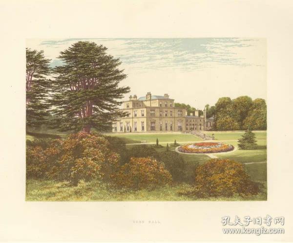 1886年英国原版彩色石印版画庄园城堡伊甸庄园