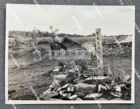 1942年 驻南京日军第15师团军医部担架队长小高四郎中尉为其军马竖立的墓碑 原版老照片一枚（碑文“忠马矢高号之墓 昭和十七年四月三十日”）
