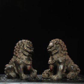 旧藏珍品 铜 拓金 文案摆件 【狮子】摆件一对 数据 单个高15厘米 长14厘米 厚8厘米 总重3.2公斤