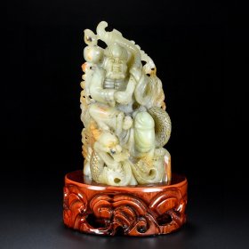 和田玉精工雕刻“降龙罗汉”摆件净高20厘米宽13厘米厚10厘米净重1986克