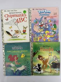 四本合售 (A Little Golden Book)  Richard Scarry's Chipmunks ABC；Tiny Toon  Adventures； The Little Mermaid；Walt Disney’s Bambi