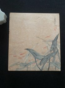 日本舶来 手绘作品 “荷鱼” 色纸镜心 年代物