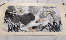 南通书画名家 吴永康 精品国画作品 1997年《年年有余》画心长121宽61.5厘米。精美可藏（跟出版画册封面近似，不知是否出版过。）保真