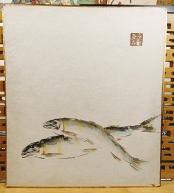 二条等被吃的鱼[愉快] 纯手绘日本精品色卡 长27cm宽24Cm。
