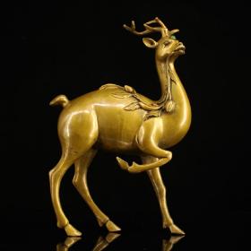 纯铜全铜纯手工打造镶嵌宝石鹿
 重1567克 高25.5厘米 宽15.5厘米