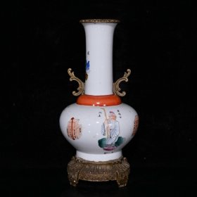 大清咸丰粉彩人物故事包铜回流瓶（32.5×15cm）