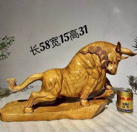 牛【牛气冲天】材料：小叶金丝楠、动物料！纯手工擦生漆！尺寸：长58宽15高31