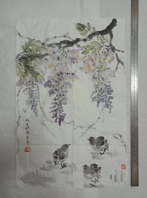 收的旧藏 张书旗 款手绘国画，画的很好，宣纸是自然氧化自然旧（可以和下面宣纸颜色对比）图物一致售后不退 不换，麻烦——下面有处小破损，装裱后可以密合。