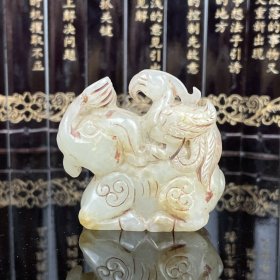 旧藏和田玉手把件，通体满工手工雕刻