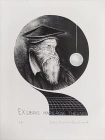 Jean Marcel Bertrand～世界名人墨卡托（Gerardus Mercator，1512年3月5日—1594年12月2日）荷兰地图学家. 版画藏书票原作