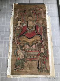 清乾隆年水陆画：如来佛画像，纸本彩色手绘，绘画精美，包老包真