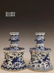 美品.款识“大明宣德年制”精工细作满工凤凰纹八角蜡台一对