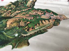 1972年大寨鸟瞰图 宣传画 大寨山水立体鸟瞰图 大寨地图 农业学大寨 稀见