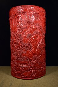 剔红雕漆漆器山水人物大笔筒 尺寸49.529.5厘米 重7.8公斤
